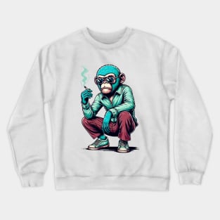 Retro Rebel: 70s Fashion smoking monkey in Shades Crewneck Sweatshirt